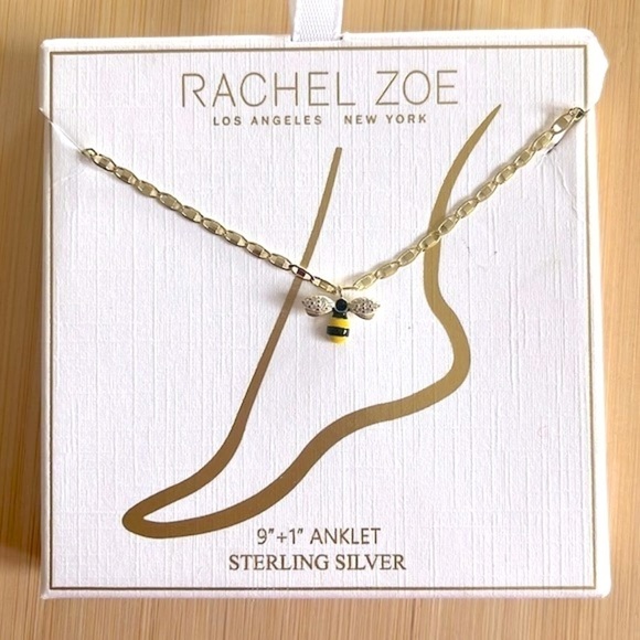 Brand New Rachel Zoe Sterling Silver Anklet Bee w/ Sparkly Wings Charm Gold Tone - Picture 1 of 12